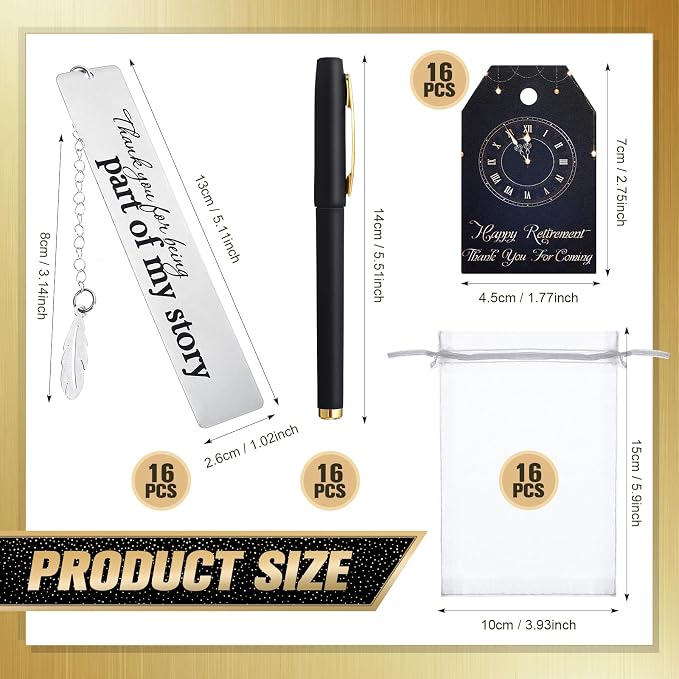 Skyygemm 16 Set Retirement Gifts Favors for Guests Retirement Bookmarks with Thank You Cards and Organza Bags Party Gift Set for Guests Souvenirs