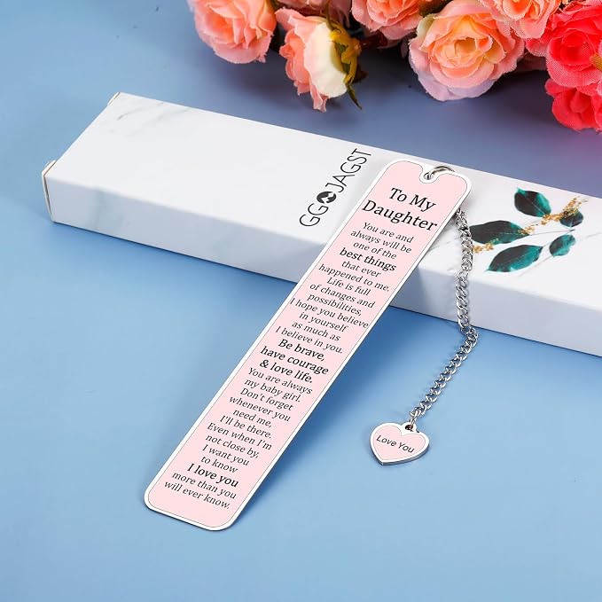 GGOJAGST Daughter Gifts from Mom Dad, Graduation Birthday Gifts for Daughter, Pink Bookmarks for Teen Girls, Sweet 16th 18th Daughters Birthday Grad Wedding Presents for Women