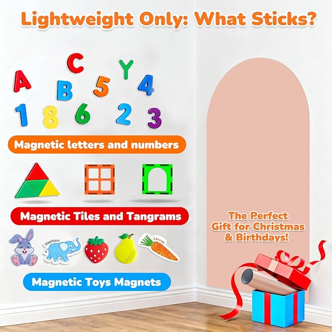 Magnetic Arch Wall Decal: Small 15.7" x 31.5" Vinyl Peel and Stick Chalkboard for Kids Playroom Classroom Home Use - Montessori Drawing Board for 1-3 Toddlers & 4-8 Children (Camel Pink)
