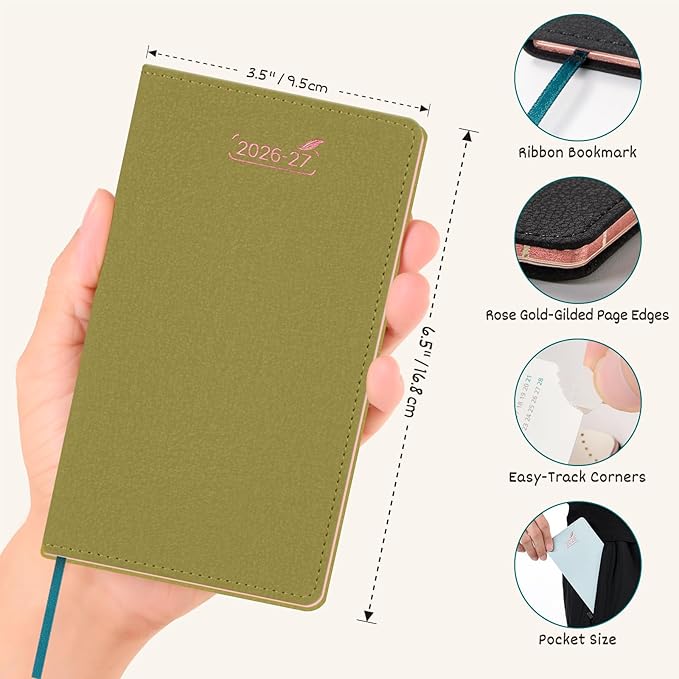 BEZEND Pocket Monthly Planner 2026 2027 Extra Thin & Light (Slim 3.5" x 6.5"), 18-Month Academic Mini Calendar (Jul 26 - Dec 27), Ideal for Students & Professionals, PU Leather Softcover - Mustard