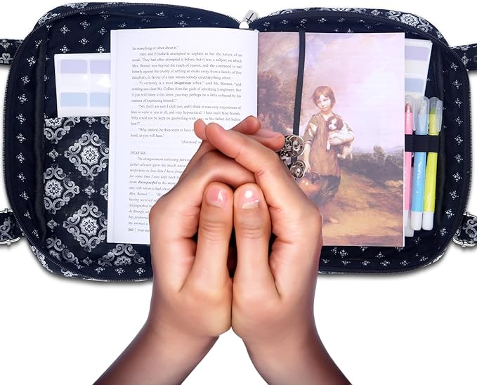Bible Cover for Women with Adjustable Straps, Large Study Bible Carrying Case Bag with Zip Pocket, 10x7x2.7 Inches