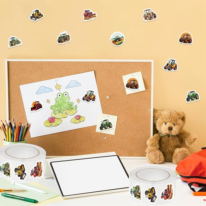 Truck Stickers for Kids,Construction Vehicle Sticker Label,500 Pcs Cartoon Tractor Stickers Roll Self Adhesive Decals for Party Supplies Decorations Water Bottle Laptop Luggage Scrapbook