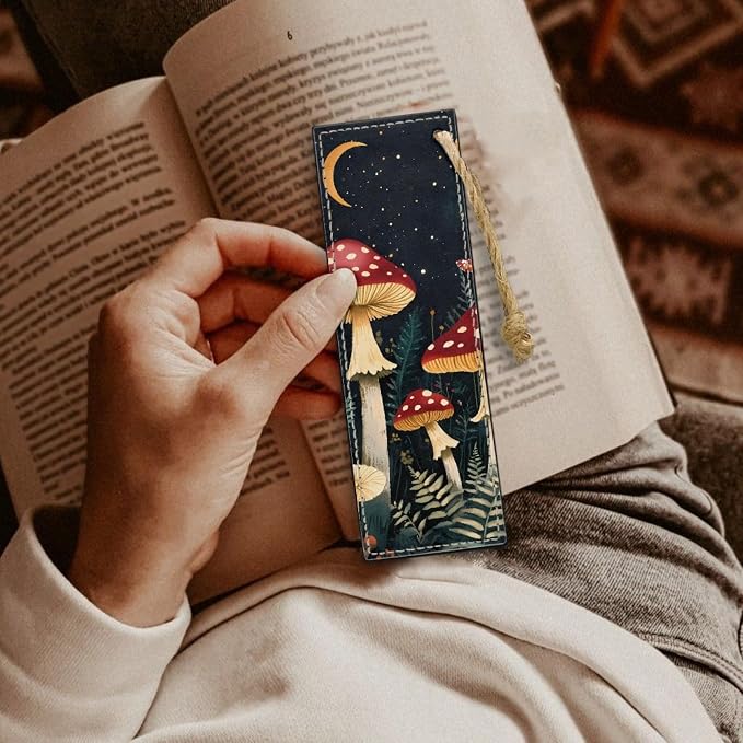 2 Pack Leather Bookmark Mushroom Bookmark for Teachers, Students, Book Lovers Mushroom Fun Book Marks for Reading Cool Bookmarks, Book Marks for Adults Kids