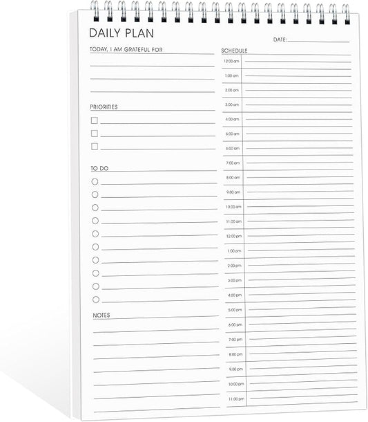 24 Hour Daily Planner with To Do List for Work & Personal Life,105 Days Undated Daily Task Planner with Hourly Schedule, Priority & To Do List Organizer, Top Spiral Bound Daily Planning Pad for Home Office Use,Student,Housewife, No Bleed Everyday Plann...