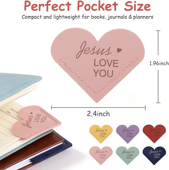Leather Heart Bookmarks, 6pcs Cute Corner Page Book Marks, Jesus Love You,for Inspirational Religious Gifts Book Accessories (6pcs)