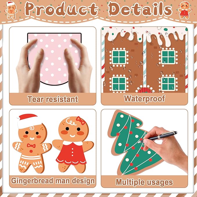 Christmas Gingerbread Skill Bulletin Board Gingerbread Man House Paper Cutouts Xmas Bulletin Board Decorations for School Classroom Home Chalkboard Wall Door Décor Christmas Holiday Party Supplies