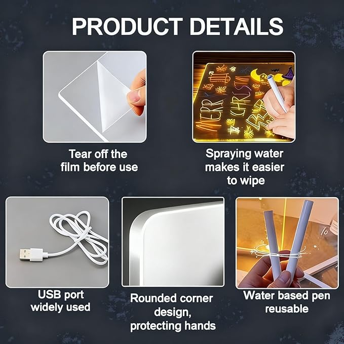 LED Drawing Board, 8"X8" Led Drawing Board for with Stand,5 Markers,Light Up Acrylic Message Board,Glowing Acrylic Dry Erase Board with Light, Christmas The Best Gifts