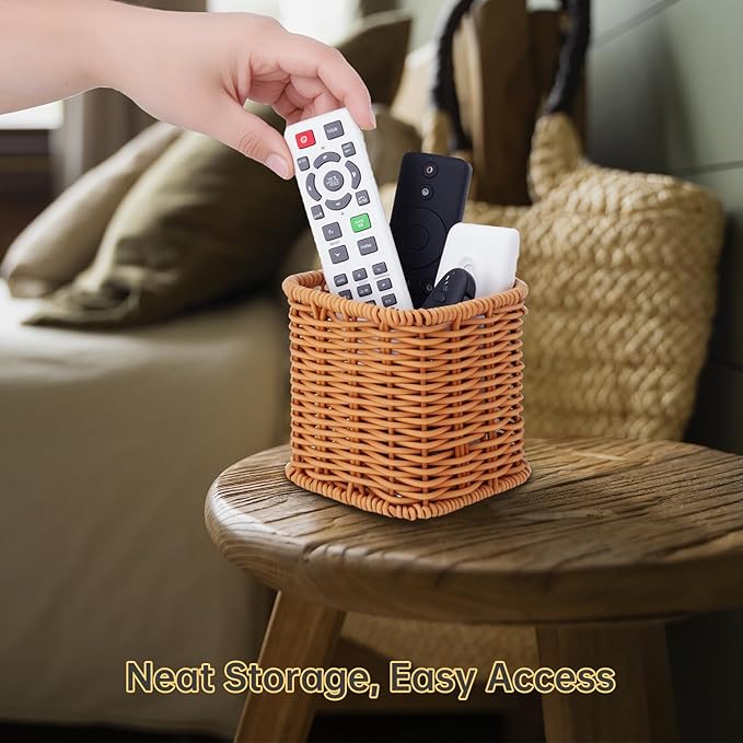NiHome Remote Caddy, Bedside Remote Control Holder, Synthetic Rattan Organizer for TV Remotes, Makeup Brushes & Office Supplies, Stylish Remote Holder for Table, Living Room, Bedroom & Office