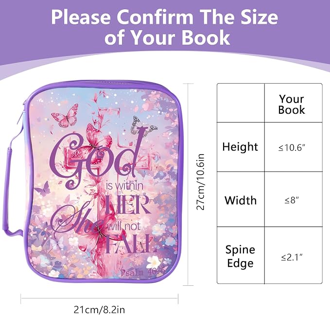 Bible Cover Case for Women Leather Bible Cases Bag Holder for Standard Size Gifts -God is Within Her She Will Not Fall (Cross, One Size)