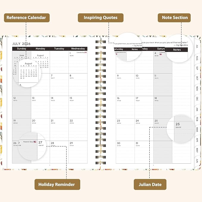 Academic Planner 2026-2027, Weekly and Monthly Agenda Planner, Daily Calendar Planning Notebook (July 2026 - June 2027), School Teacher Student Supplies, Painted Flowers
