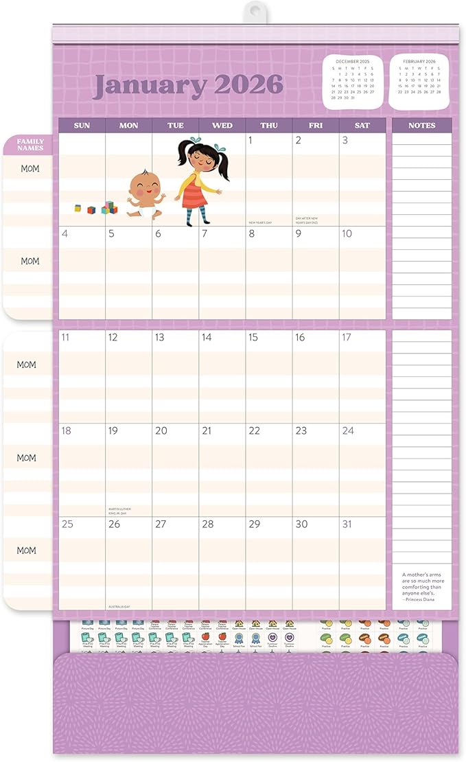 Orange Circle Studio 2026 Do It All Wall Calendar, Mom Agenda, Family Monthly and Weekly Planner, Hanging Organizer, Aesthetic for Office, Home or School Use, Magnetic and Nail Hanging Options
