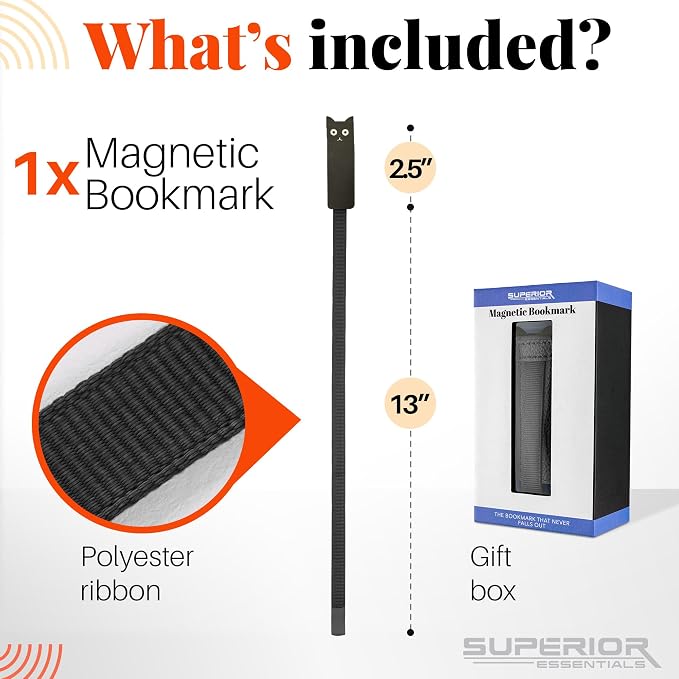 Superior Essentials Magnetic Bookmark-Genuine Leather, Single Long Ribbon Bible Bookmark for Book Lovers-Amplify Your Love for Books with Our Elegant Ribbon Page Marker (Cat, 1PC)