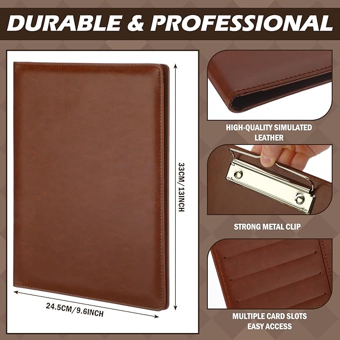 Fuyoooo 6 Pcs Business Portfolio Organizer Professional Leather Portfolio Binder Folder with Clipboard A4 Letter Size Padfolio Legal Notepad Holder for Business School Office Conference (Brown)