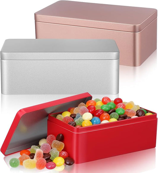 HOMSFOU 3pcs Rectangular Tinplate Storage Boxes for Paper Clips and Pencils, Portable Convenience with Multifunctional Design, Simple and Elegant Metal Organizer for Office and Pantry Use