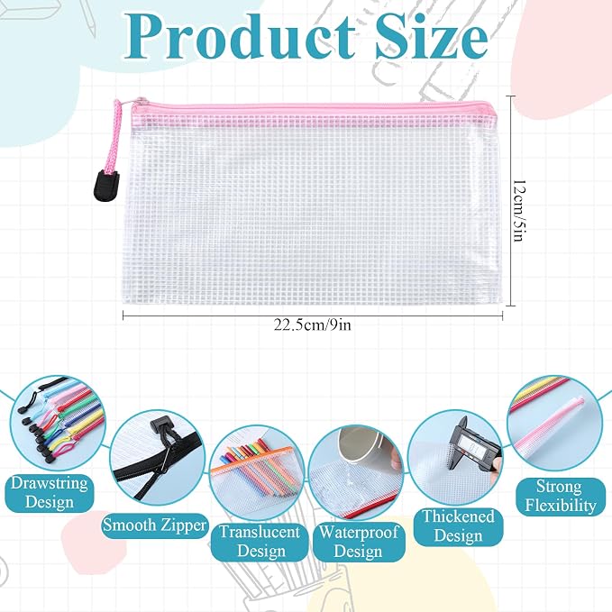 Giantree 100 Pack Mesh Zipper Pencil Pouch Bulk, 9' x 5'' Small Clear Pencil Cases Pouch Multipurpose Cosmetics Toiletry Bags for School Supplies File Travel Stationery Storage Organizing