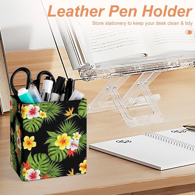 Fashion Pencil Pen Holder Cup, Waterproof Office Supplies, Waterproof Multifunctional Office Supplies Tropical Hawaiian Flowers