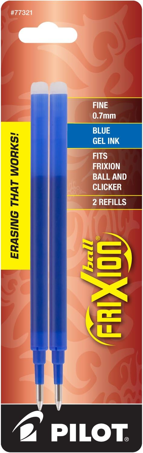Pilot, FriXion Ball Gel Ink Refills for Erasable Pens, Fine Point 0.7 mm, Pack of 2, Blue