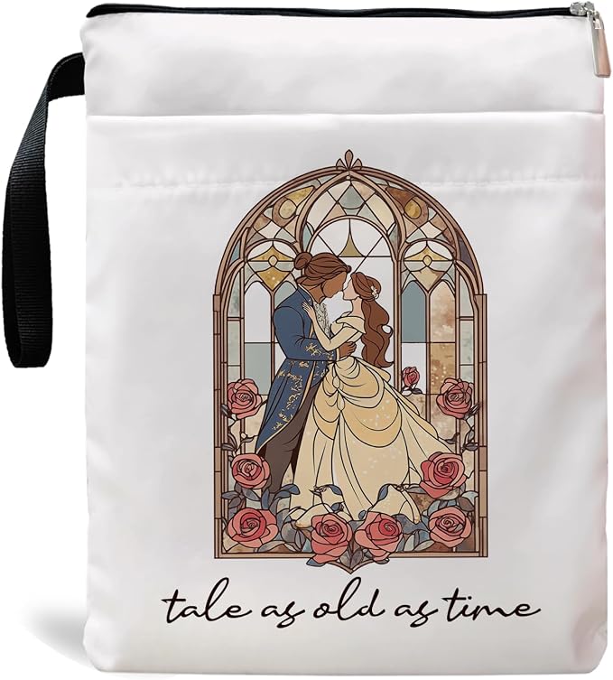 Tale As Old As Time Belle's Book Covers with Zipper, Gifts for Women, Teacher, Librarian, Bookworm, Kindle Protector (White, Large)
