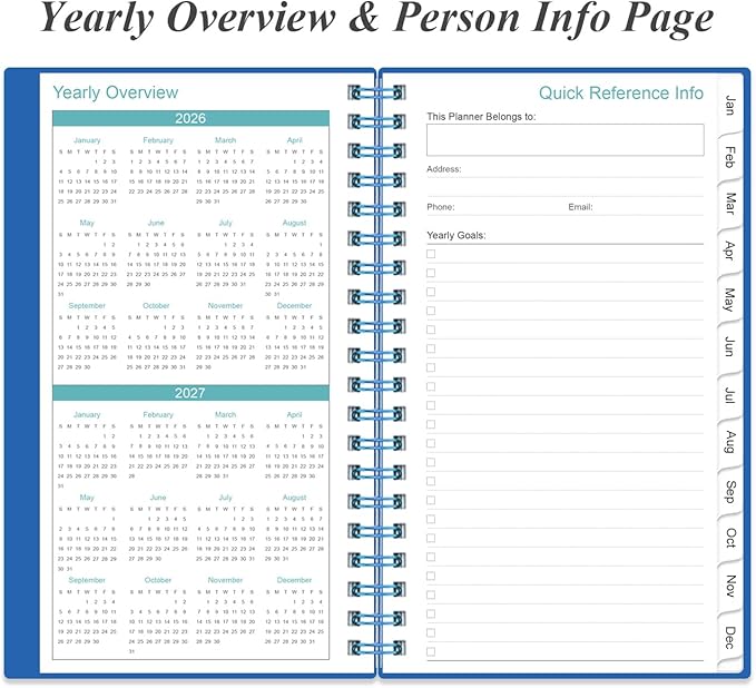 2026-2027 Monthly Planner - January 2026 - June 2027, Two Pages Per Month, 18 Monthly Calendar/Planner with Tabs, Strong Twin-Wire Binding, Inner Pocket, 3.75" x 6.5", Blue