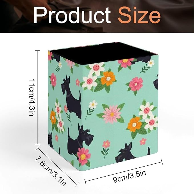 Men's Fashion Pencil Pen Holder Cup, Waterproof Office Supplies, Waterproof Multifunctional Office Supplies Black Scottie Dog Floral