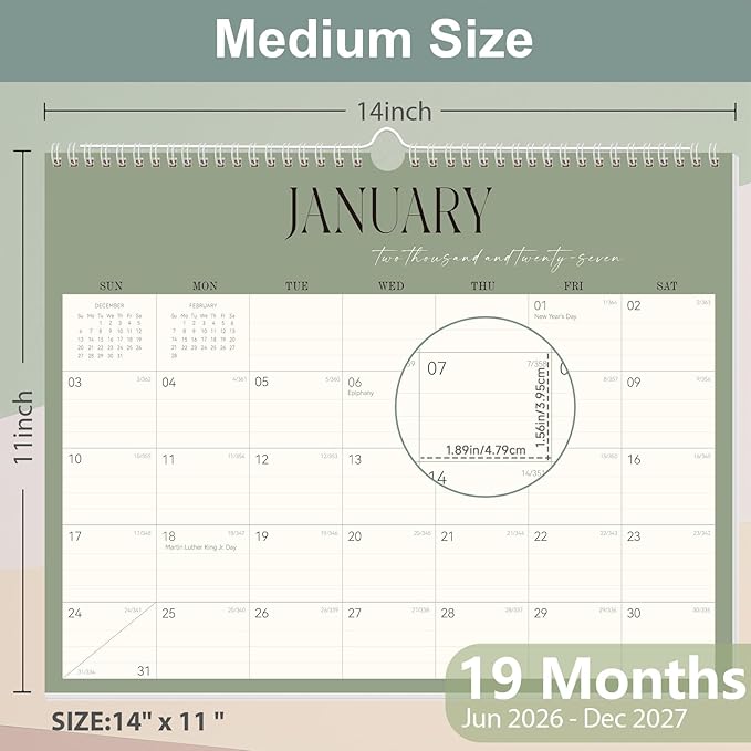 GuassLee Desk Calendar 2026-2027, 19-Month Hanging Desk/Wall Calendar From 2026 Jun-2027 Dec., 14" X 11" Monthly Planner With Thick Paper Spiral Bound For Office Home School Organizing & Planning