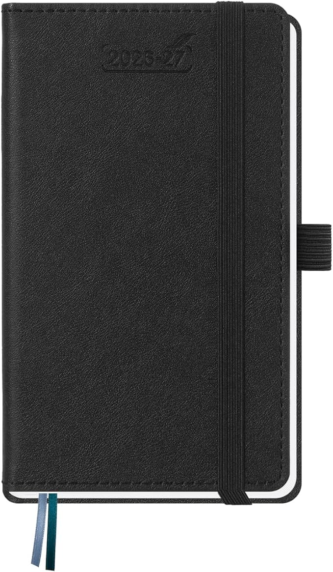 BEZEND Pocket Planner 2026-2027 Weekly and Monthly (3.5" x 6") 18 Months Small Academic Calendar (Jul 26-Dec 27) Ideal for Students, Work & Home, Storage Pocket, PU Leather Hardcover -Black