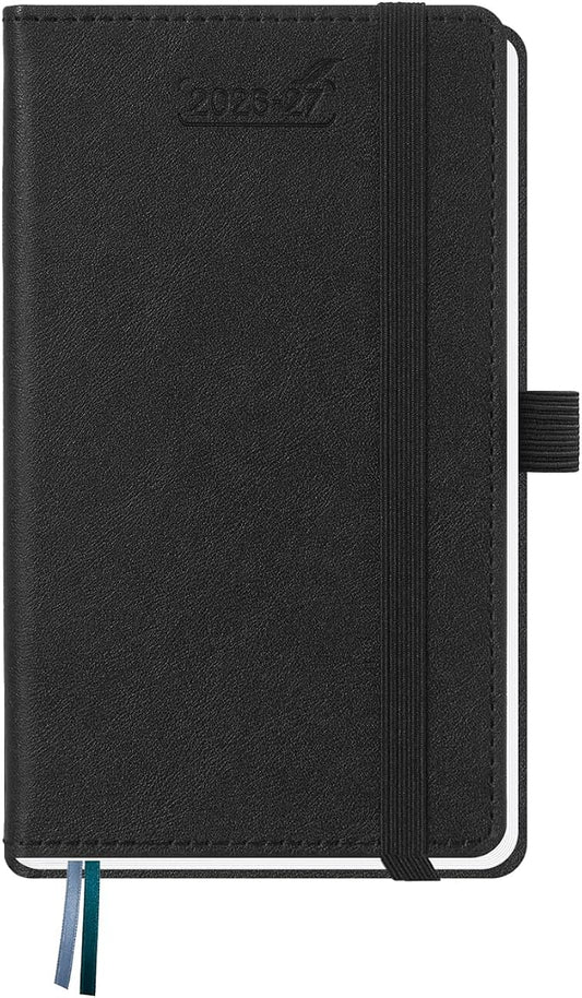 BEZEND Pocket Planner 2026-2027 Weekly and Monthly (3.5" x 6") 18 Months Small Academic Calendar (Jul 26-Dec 27) Ideal for Students, Work & Home, Storage Pocket, PU Leather Hardcover -Black