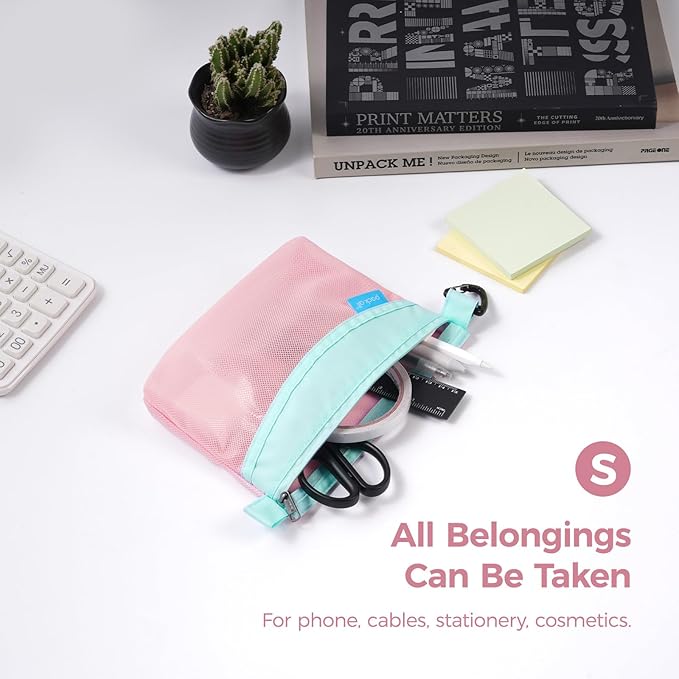 pack all Water-resistant Material Zipper Pouch, Mesh Zipper Bag for Storage, Travel, Office (Small, Pink)