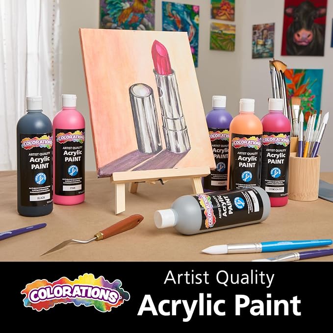 Colorations Artist Quality Acrylic Black Paint - 16 oz (473ml) - Made in United States, Paraben-Free, Non-Toxic, Acrylic Paint for Adults and Kids