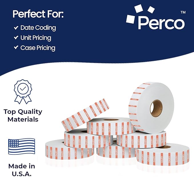 Monarch 1131 Orange Reverse Print on White Dairy Labels — 8 Rolls, 1 Sleeve, 20,000 Labels for Monarch 1131 Price & Date Guns—with Tamper-Proof Design for Marking Milk, Cheese, Yogurt, Butter—USA Made