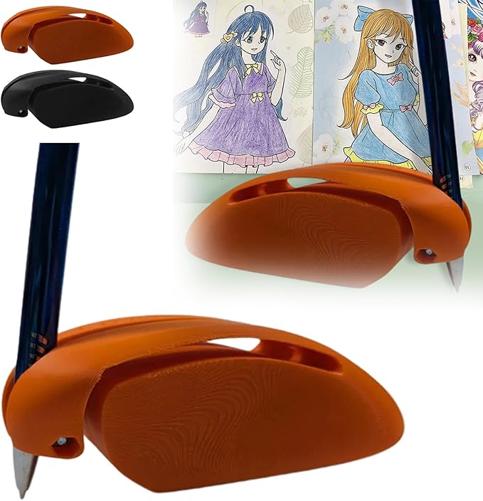 Assistive Writing & Drawing Device, Adaptive Tool for Easy Sketching and Note-Taking, Promoting Independence Better Control Finger Holder Tool for Both Left Right Hands (Orange)