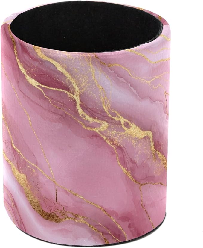 Pink Gold Marble Leather Pen Holder for Desk, Multifunctional Desktop Organizer Pencil Cup, Desktop Caddy Stationery Organizer for School Home Office Desk Accessories