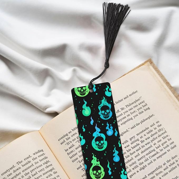 Magic Skull 5pcs Wood Bookmarks with Tassel for Planner Reading Book Lovers Accessory Readers Men Women 4.6 X 1.2 Inch
