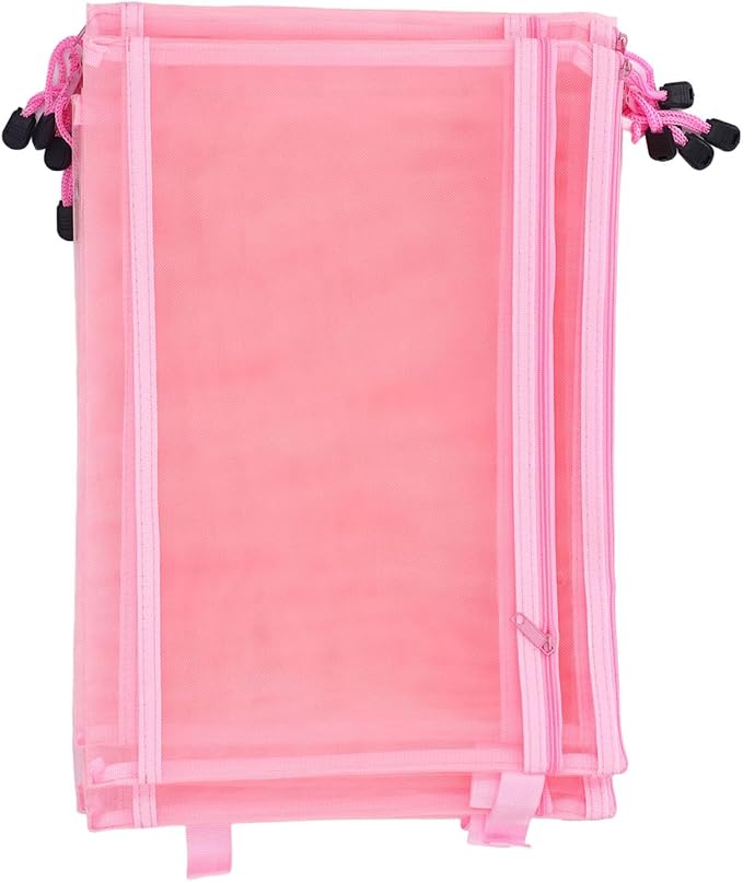 10PCS Nylon Mesh Zipper Pouch Bags, Double Layer A4 Document Organizer Puzzle Storage Bag with Handle for Board Games Home School Office Supplies (Pinkish)