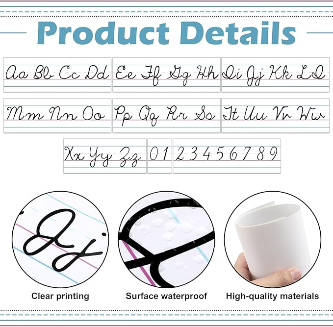 Set of 9 Cursive Writing Bulletin Board Cursive Alphabet Wall Strip for Teacher Supplies, Classroom Teaching Tool, Homeschooling, Kids Education(Simple)