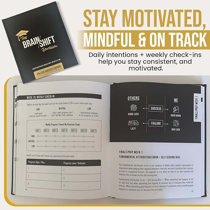 The Brain Shift Journal - College Success Edition - 18 Week Academic Planner with Daily & Weekly Prompts - Goal Setting, Habit Building & Self Reflection Journal for college, University & Grad School