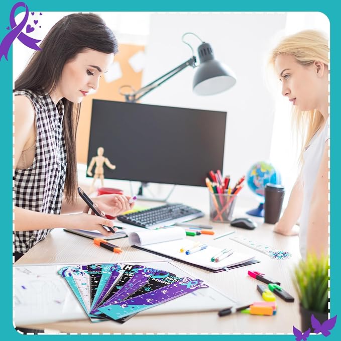 Kosiz 120 Pcs Suicide Prevention Awareness Bookmarks Ruler Bulk Gifts Teal Purple Ribbon Bookmarks Ruler Hope Butterfly Heart Inspirational Gifts for Women Men Suicide Prevention Supplies