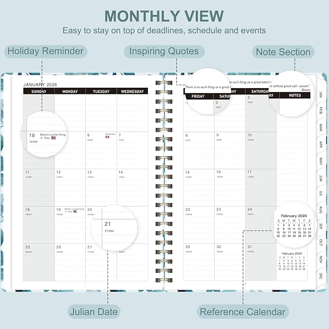 2026 Planner, Weekly and Monthly Academic Planner Calendar (JAN.2026 - DEC.2026), Planning Agenda Book, for Office Desk Accessories and School Supplies, A5(6.3" x 8.5") (Blue Blossoms)