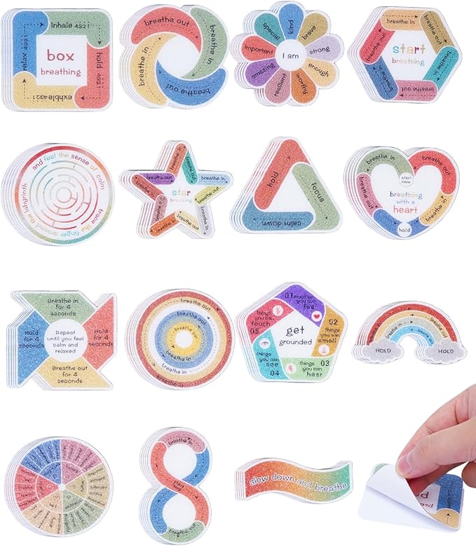 UCEC 75 Pcs Mindfulness Stickers, Mental Health Stickers Gravel Texture, 15 Patterns Waterproof Adult Sensory Items for Adult Teen Classroom Desk Office Fidget Supplies