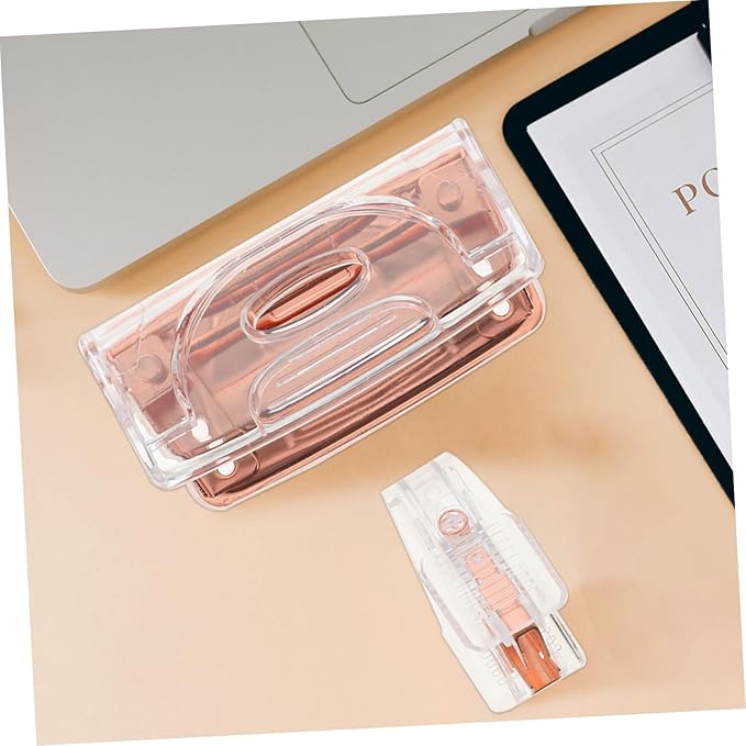 NUOBESTY 1 Set Transparent Office Staple Hole Punch Elegant Design for Neat Versatile Functionality Sharp Blades for Clean Punching and Stapling