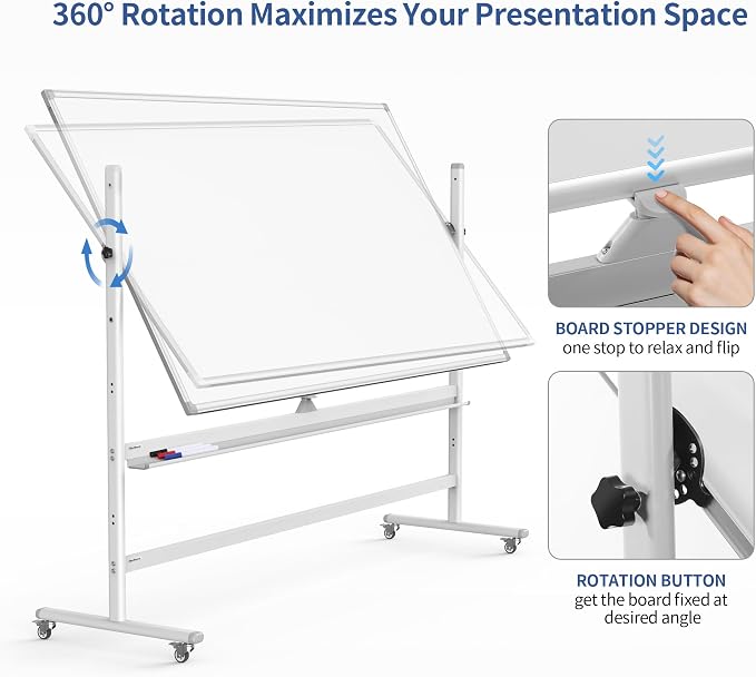 Rolling Magnetic White Board on Wheels, 48x32 inch Mobile Easel Standing Whiteboard, Double Sided Dry Erase Board with Stand for Office, Classroom & Home