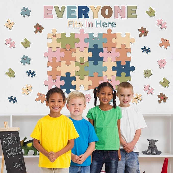 Boho Welcome Bulletin Board Classroom Decoration Puzzle Pieces Cutouts Bulletin Board Set for Wall Art Welcome Back to School Decor Educational Teacher Student Supplies Class Home Door Decoration