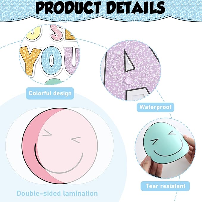 Composition Smile Face Bulletin Board Decoration Back to School Decor Always Happy to See You Bulletin Board Set Pastel Smile Face Paper Classroom Cutouts for Chalkboard Wall Door Decor Supplies