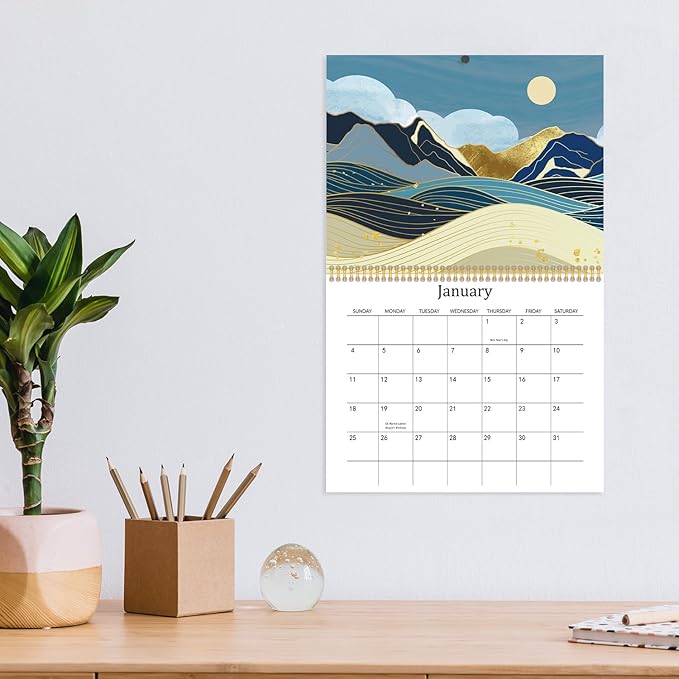 JAPBOR Landscape Illustration Calendar Mountains - 2PCS 2026 Nature Scenic Wall Monthly Calendar for Home Office Organizing & Planning, 12 Months Hangable Golden Hill Photography Vacation Gifts