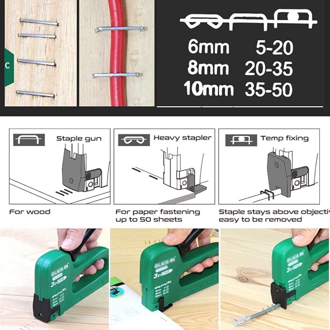Stapler, Desktop Stapler, Mini Stapler fashion stapler Nail Gun Upholstery Framing Rivet Staple Guns Kit Furniture Stapler For Wood Door Nailers Rivet Tool Gift With Needles office supplies (Color : B