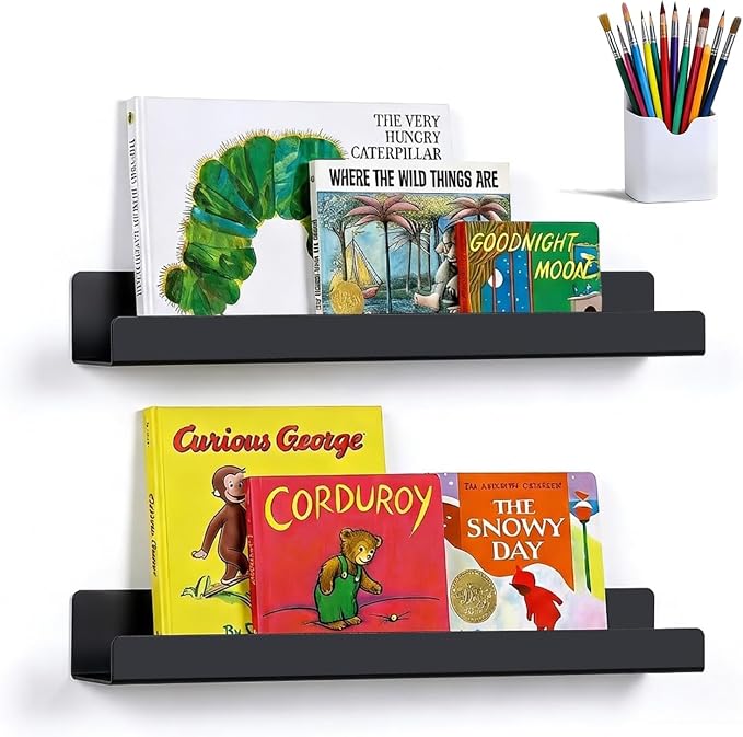 2 Pack 17" Metal Magnetic Bookshelf for Whiteboard, Strong Reusable Magnetic Display Shelf, Holds up to 12 lbs, Storage Organizer for Classroom, Kids Room, Office, Kitchen & Garage