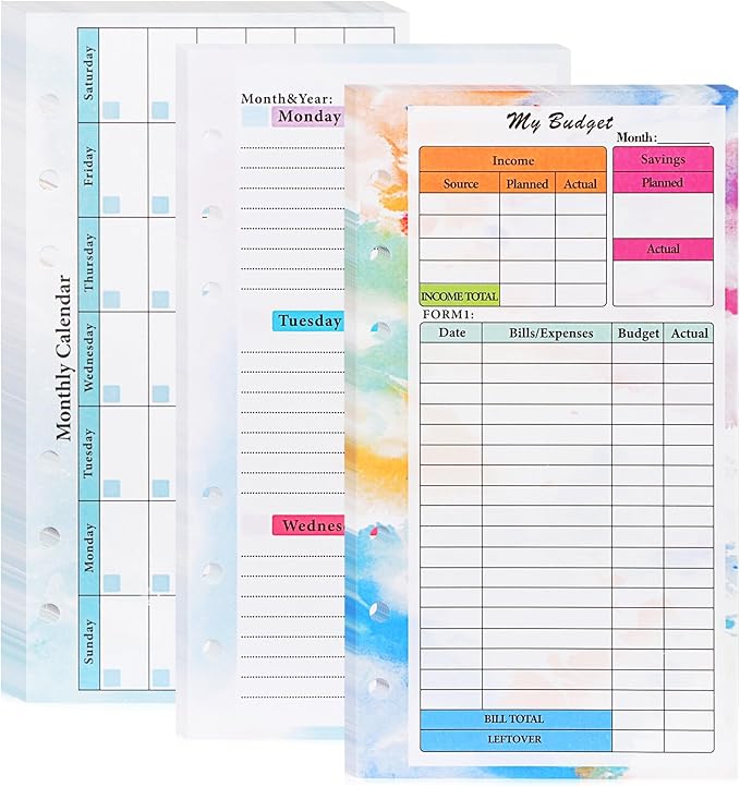 A6 Budget Planner Refill, 82 Sheet [2026] Colorful Weekly Monthly Planner Calendar Inserts 6 Hole Expense Budget for A6 Binder Cover, Money Envelopes Organizer for Wallet, Cash Saving