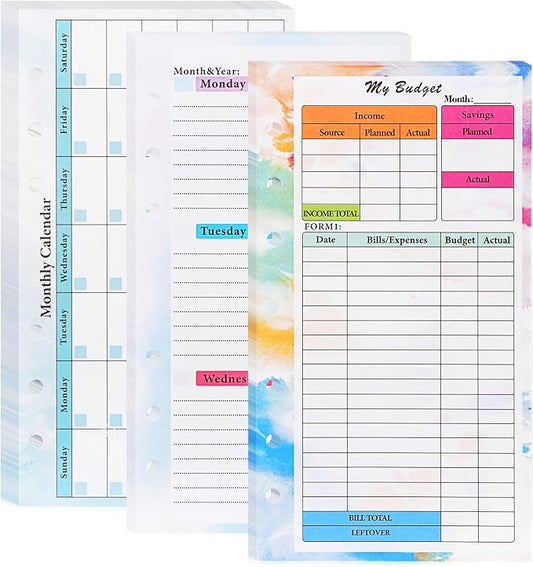 A6 Budget Planner Refill, 82 Sheet [2026] Colorful Weekly Monthly Planner Calendar Inserts 6 Hole Expense Budget for A6 Binder Cover, Money Envelopes Organizer for Wallet, Cash Saving
