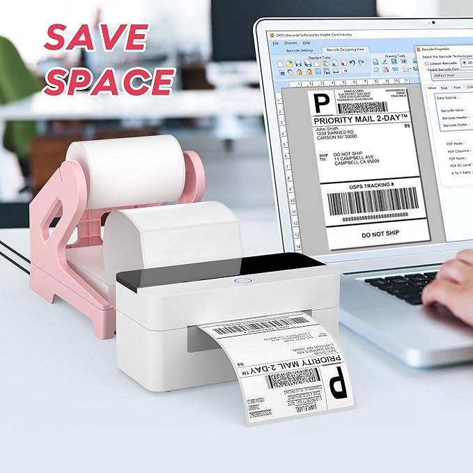 PONNOR Label Holder Thermal Label Holder for Rolls and Fanfold Labels Shipping Label Stand Desktop Printer DIY Accessory Supplies for Home, Office (Pink)