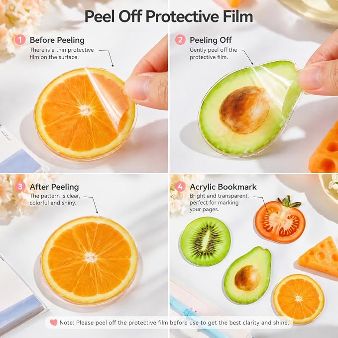 4PCS Fruit Bookmarks, Cute Acrylic Book Marker for Women Children Student, Aesthetic Book Accessories Gift for Book Lovers
